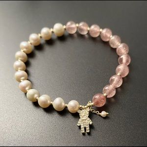 Fashion pearl and pink crystal bracelet bear charm
